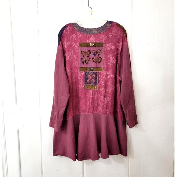 Art to Wear Beaded Butterfly Patchwork Lagen Look Button Front Top - Picture 7 of 7